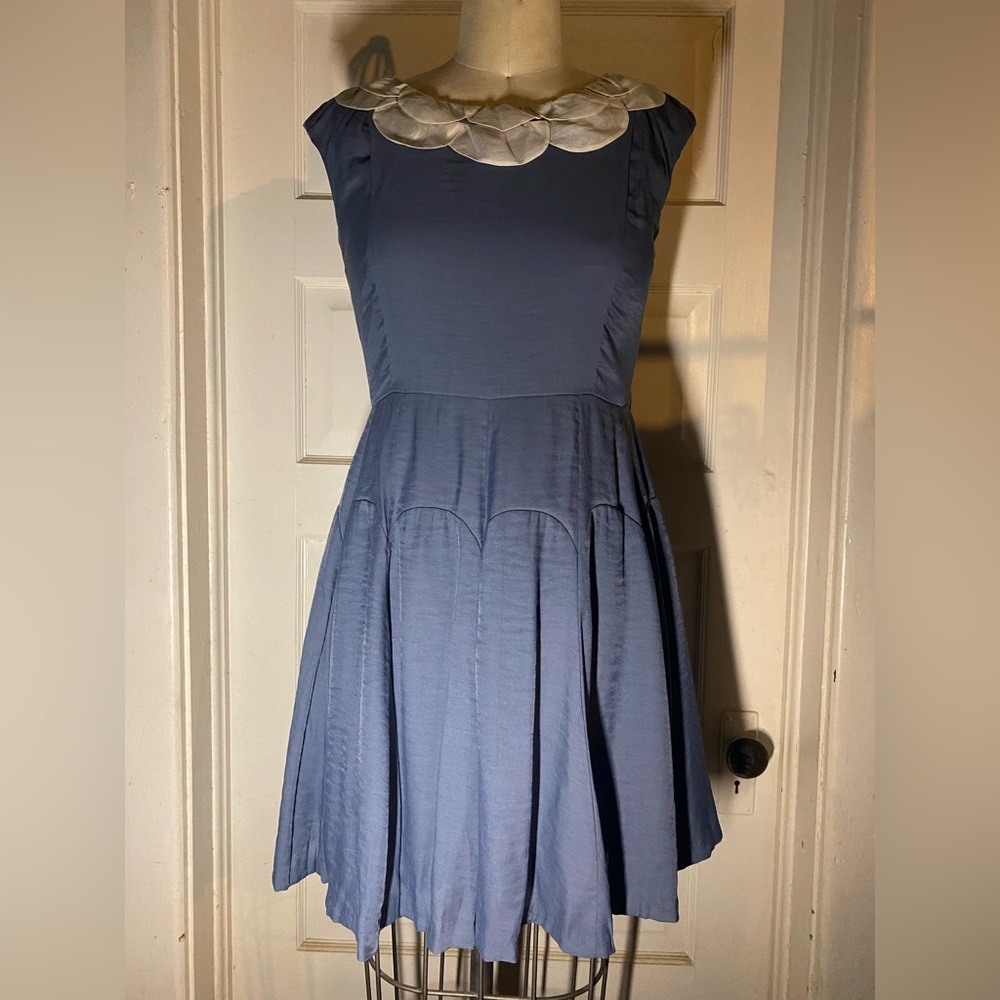 S Blue Jill Stuart Dress with Scallop Organza Collar
